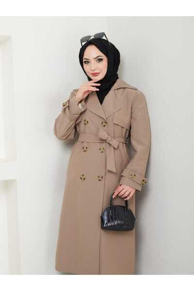 KMKkombin Дамски палто с колан и детайли на гърба от лен