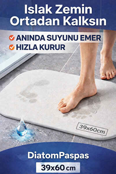 DİATOMPASPAS Oval Model Water Absorbing Stone Mat - Diatomite Bath Mat Non-Wa...