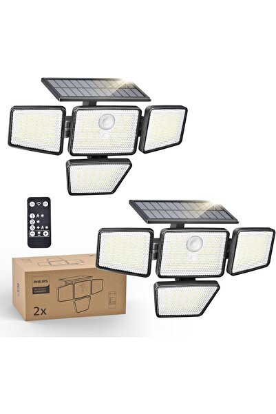 Dotail Set de 2 lumini solare de securitate Philips, 196 LED-uri, senzor de m...