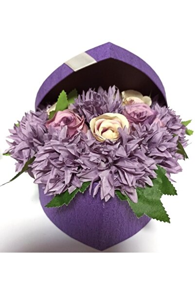 Pasiunea Florilor Cutie Inimă Mov Cu Crizanteme Wild