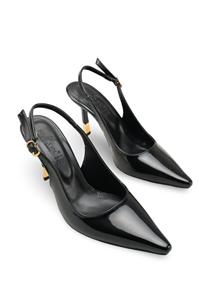 Riccon Women's Pointed Toe Open Back Thin Heeled Shoes 00124510 Black Patent ...