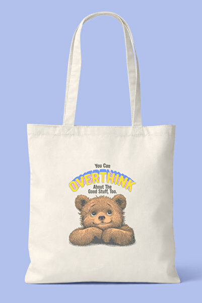 Hayali Şeyler Overthink Bear Printed Tote Bag - Daily Shoulder Bag
