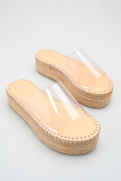 FEMME Women's Genuine Leather Inner Lining Wedge Heel Transparent Strap Slipp...