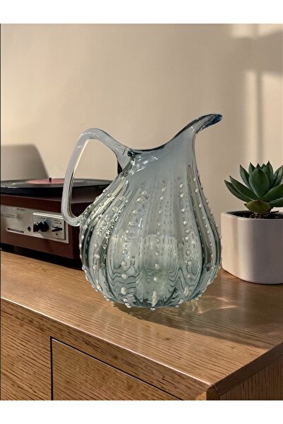tureks pottery Artisan Üfleme Cam Sürahi – Dekoratif & Servislik Buzlu Füme