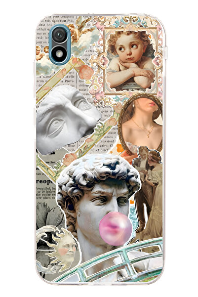 FLAMENKO حافظة هاتف شفافة متوافقة مع هاتف هواوي Y5 2019 بنمط رينيسانس كولاج