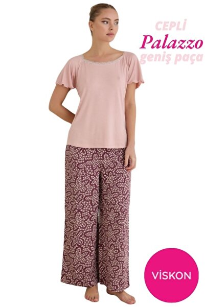 seamlife Women's Wide Lace Detail Collar Viscose Short Sleeve Palazzo Woven P...