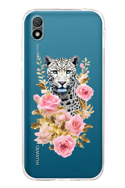 FLAMENKO حافظة هاتف شفافة متوافقة مع هاتف هواوي Y5 2019 بنمط الفهد والوردي