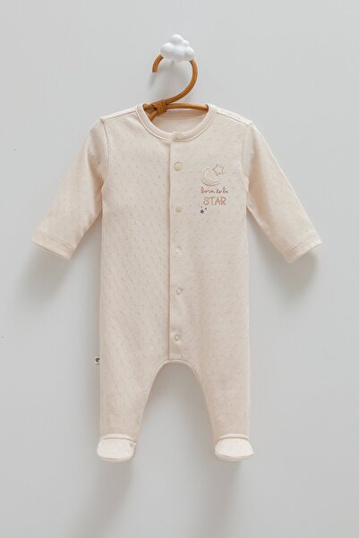 Caramell All Time Boy Jacquard Jumpsuit for Ages 0-6 Months - Beige