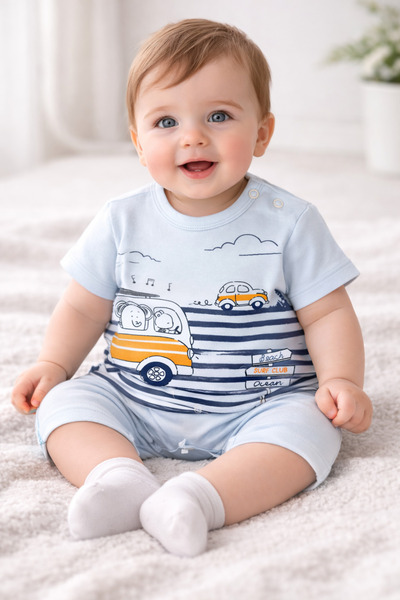 bebekyol رومبير صيفي للأطفال مطبوع عليه حافلة