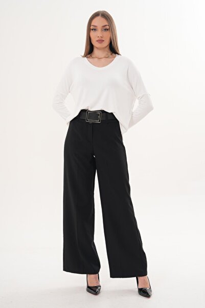 ŞİMAL Women's Wide Leg Pants with Thick Belt Detail 260423 -