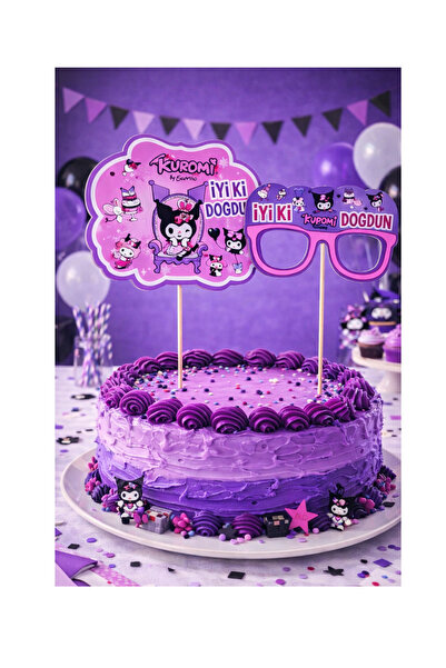 HAPPYLOOPPARTY Kuromi Konuşma Balonu & Gözlük Pasta Üstü Topper Seti 2 Li Doğ...