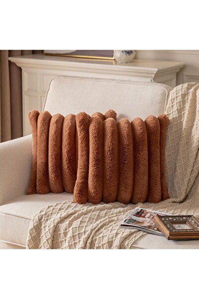 Dotail Set of 2 Yaertun pillowcases, faux fur, striped pattern, 50 x 50 cm, p...