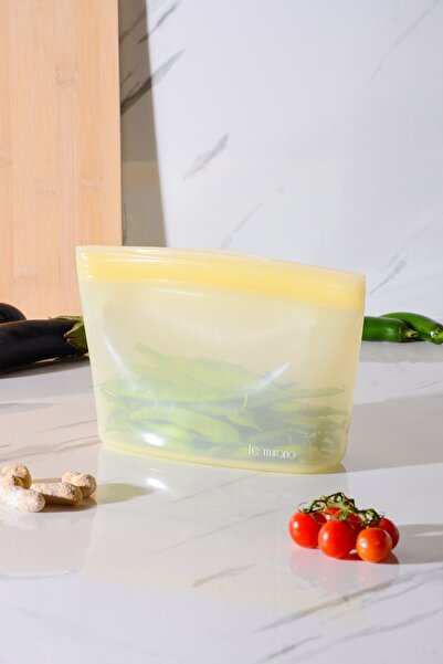 FeyzaDesign Hava Sızdırmaz Kilitli Silikon Saklama Torbası, 1500 ml, Sarı Renk