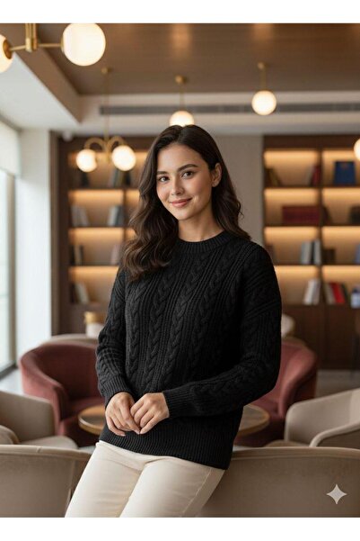 Sea Style Hair Braid Patterned Oversize Knitwear Sweater – Crew Neck Thick Kn...