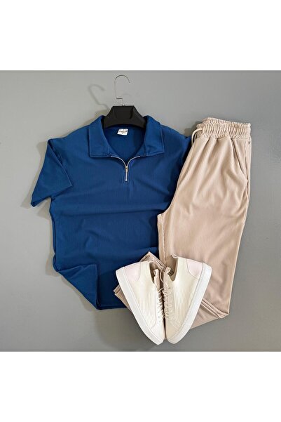 WENMİNG Men's Ribbed Ottoman Fabric T-Shirt Pants Summer Top and Bottom Combi...