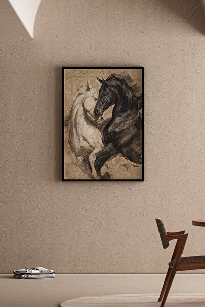 Artiera Εικόνα αλόγου σε τόνους σέπια και μπεζ στυλ Japandi, έθνικ διακοσμητι...