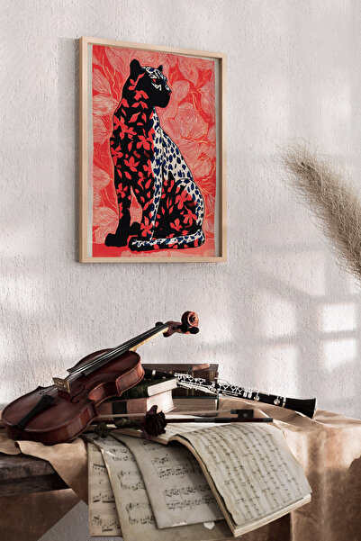 Artiera Mercan Koral Χειροποίητη Ζωγραφική με Λεοπάρδαλη και Λουλούδια - Διακ...