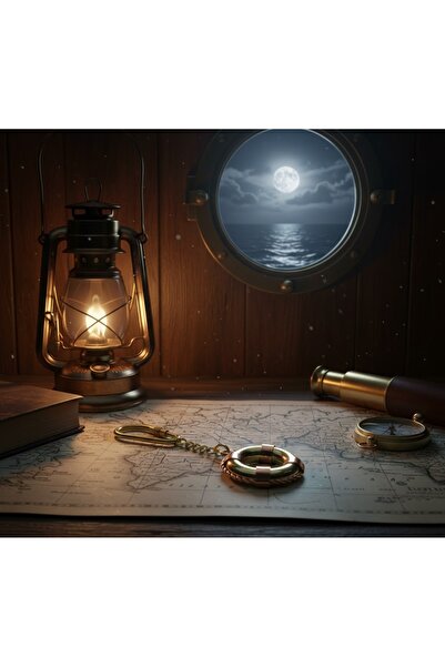 Kuzey Tacı Nautical Genuine Brass Copper Lifebuoy Keychain with Rope Detail, ...