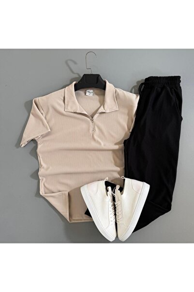 WENMİNG Men's Ribbed Ottoman Fabric T-Shirt Pants Summer Top and Bottom Combi...