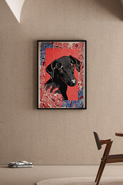 Artiera Ζωγραφική τοίχου με μοτίβο λουλουδιών κοραλλιών και μαύρο σκυλί, ζωγρ...