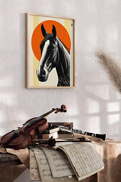 Artiera Πίνακας με άλογο σε φόντο πορτοκαλί ήλιο, Μοντέρνο Διακοσμητικό Σαλόν...