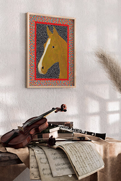 Artiera Εικόνα αλογού με μουστάρδα σε πλαίσιο με σχέδια, διακοσμητικός πίνακα...