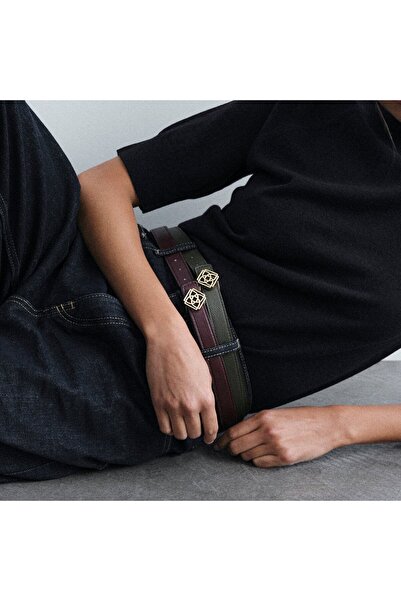 Desa Kadın Siyah / Koyu Yeşil Çift Taraflı Deri Kemer