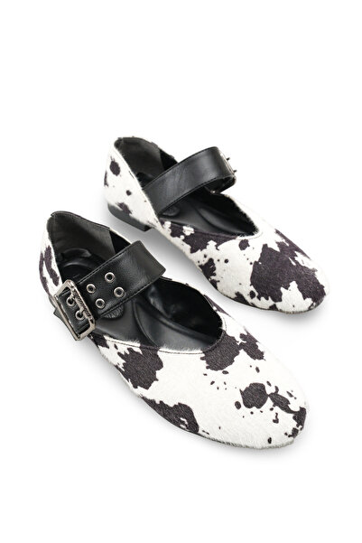 Riccon Balerini de damă 001204 cu pene negre și albe