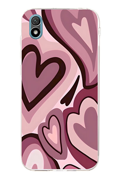 FLAMENKO حافظة هاتف شفافة متوافقة مع هاتف هواوي Y5 2019 بنمط قلب أحمر كلاريت