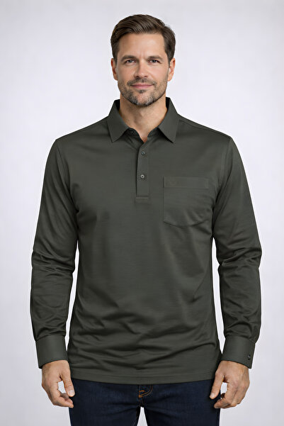 YAKAMEL قميص رجالي بياقة وأكمام طويلة، تي شيرت بأكمام حشوة كتف مع أصفاد