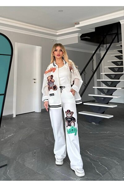 RED WOMAN FASHİON Teddy Mesh Cardigan Triple Set