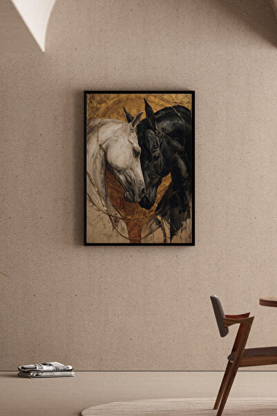 Artiera Βίντατζ Χρυσός Πίνακας με Άλογα, Έθνικ Διακοσμητικό Σαλόνι - Ζωγραφικ...