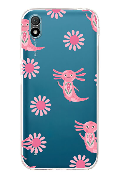 FLAMENKO حافظة هاتف شفافة بنمط أكسولوتل وردي متوافقة مع هاتف هواوي Y5 2019