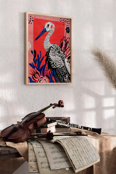 Artiera Εικόνα πουλιού με λουλουδάτο μοτίβο από το Mercan Koral - Ζωγραφική τ...