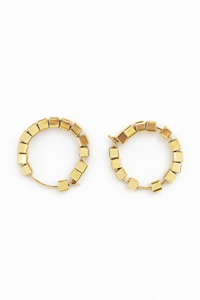 Trend Alaçatı Stili أقراط نسائية من الذهب بتصميم مكعب الشكل مرصعة بالأحجار ال...