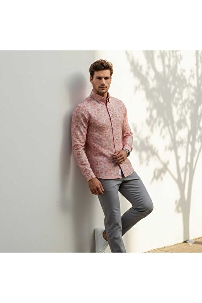 Louis Fabel Colorful Feathered Long Sleeve Men's Shirt