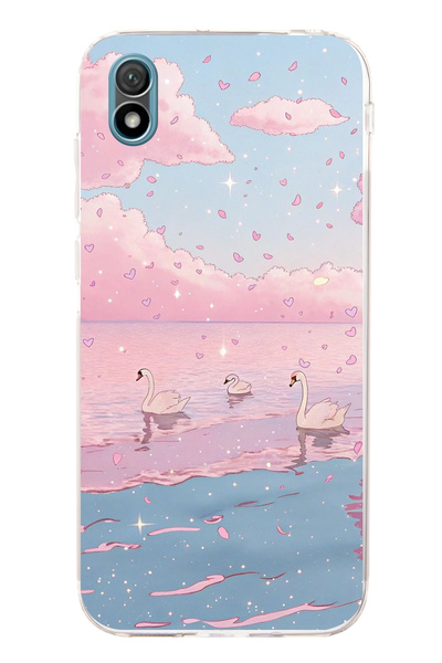 FLAMENKO حافظة هاتف شفافة متوافقة مع هاتف هواوي Y5 2019 بنمط السماء الوردية و...