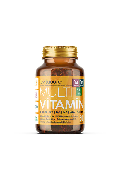 RevitaCore Multivitamin 60 Tablets B Complex D3 K2 Q10 Food Supplement Containing Ginseng