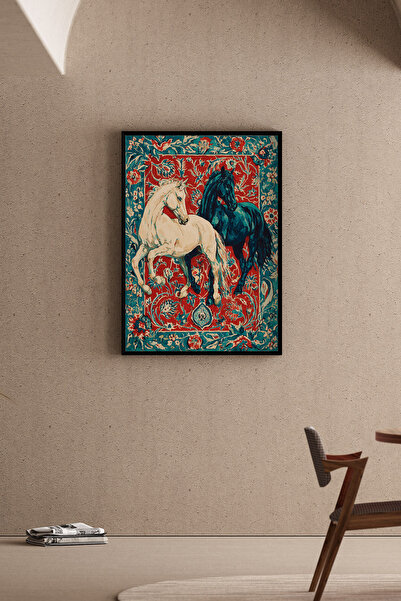 Artiera Κόκκινη τιρκουάζ εικόνα λαϊκής τέχνης με άλογο, διακοσμητικός διάδρομ...