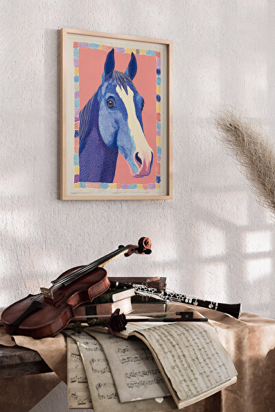 Artiera Παστέλ Μπλε Πίνακας με Άλογα, Μοντέρνο Διακοσμητικό Παιδικό Δωμάτιο -...