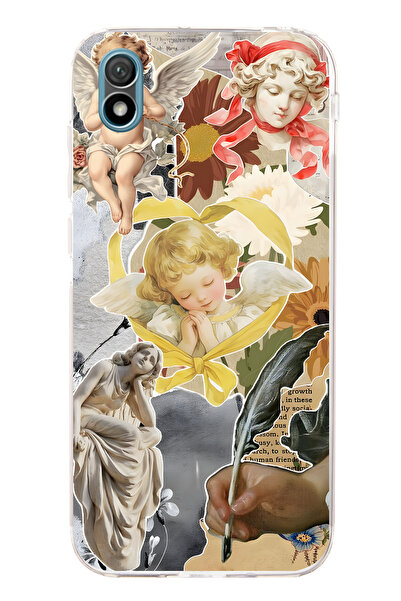 FLAMENKO حافظة هاتف شفافة متوافقة مع هاتف هواوي Y5 2019 بنمط الملائكة والتماثيل