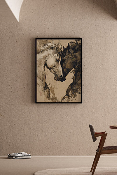 Artiera Vintage Japandi Κομψός Πίνακας με Άλογα, Εθνικό Διακοσμητικό Γραφείο ...