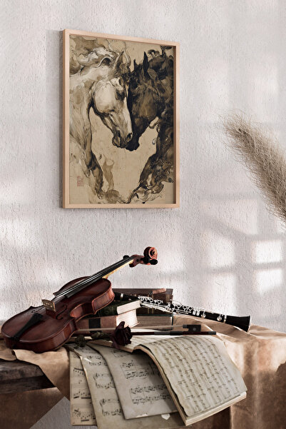 Artiera Vintage Japandi Κομψός Πίνακας με Άλογα, Εθνικό Διακοσμητικό Γραφείο ...