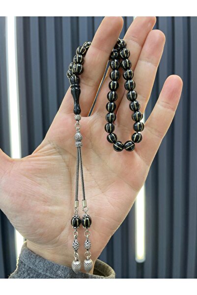 AHMET SİLVER Pirinç İşlemeli Oltu Taşı Püskülü 925 Ayar Gümüş