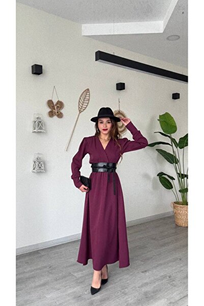 EEES KADIN ESNEK DERİ KEMER DETAYLI GÖMLEK ELBİSE