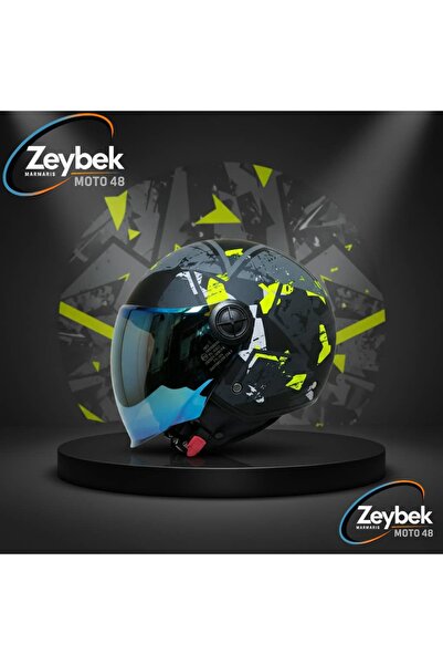 MTS FX-101 Neon Camo Yarım Kask - ABS Gövde - CE Onaylı Motosiklet Kaskı