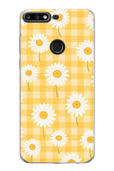 FLAMENKO حافظة هاتف شفافة متوافقة مع هاتف هواوي Y7 2018 بنمط مربعات صفراء