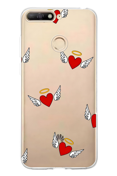 FLAMENKO حافظة هاتف شفافة بنمط قلب الملاك متوافقة مع هاتف هواوي Y6 2018