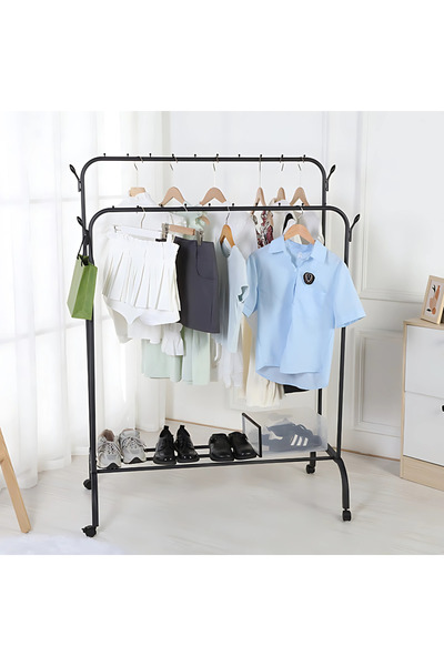 Vivendo Vivendo® Metal Clothes Rack with 2 Bars, 8 Side Hooks and Shoe Rack, ...