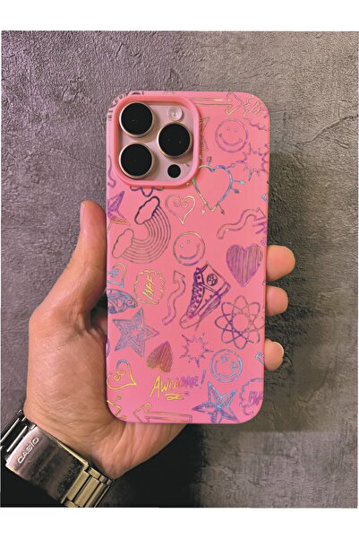 ALYACEPSTORE CASE حافظة وردية اللون متوافقة مع آيفون 16 برو ماكس بنمط رسومات ...